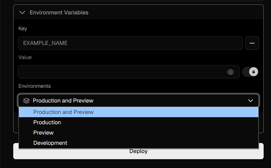 Vercel 的 Environment Variables 設定頁